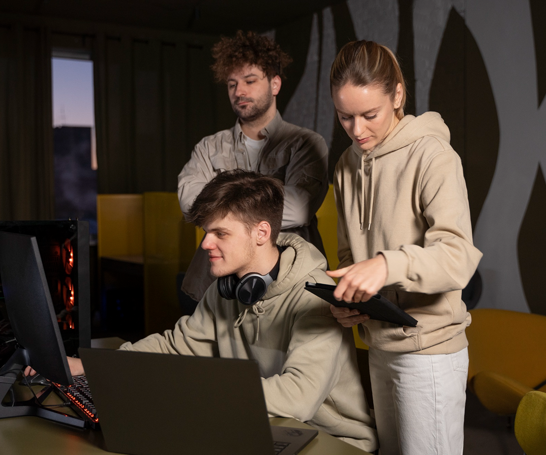 Team discussing game requirements