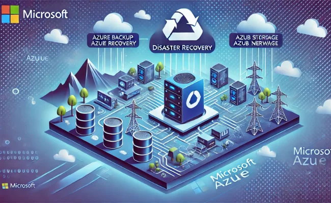 Visual representation of Azure disaster recovery with backup solutions, failover mechanisms, and data protection strategies.