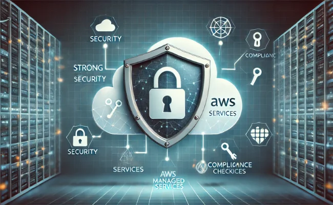 Image illustrating Security and Compliance with a lock and shield symbol representing data protection and regulatory adherence.